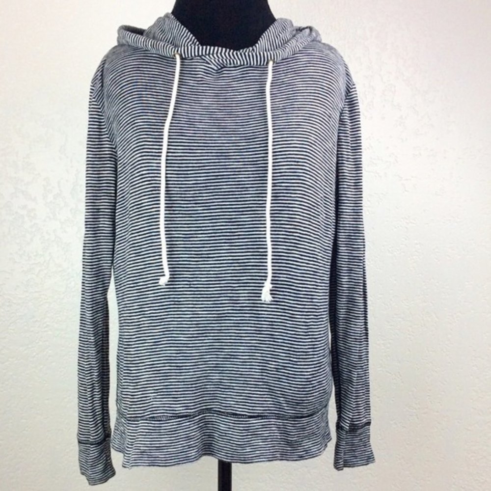 J. CREW Blue White Striped Hooded Sweatshirt Top Women's Size M - Picture 1 of 3